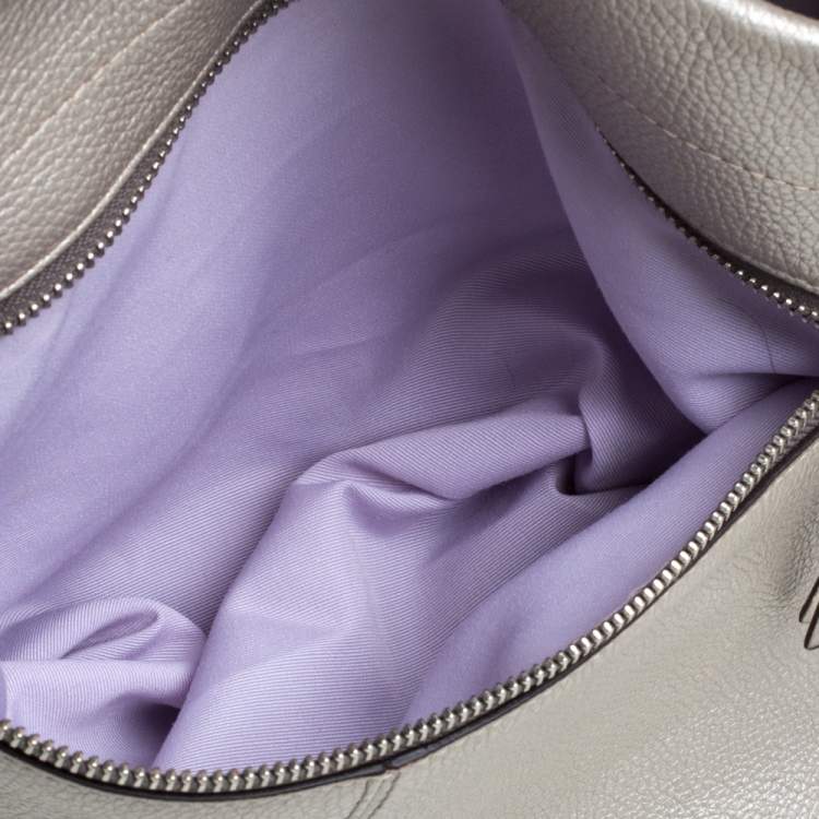 Pre Owned Coach Metallic Silver Leather Duffle Hobo
