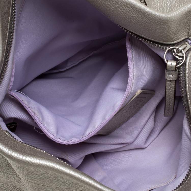 Pre Owned Coach Metallic Silver Leather Duffle Hobo