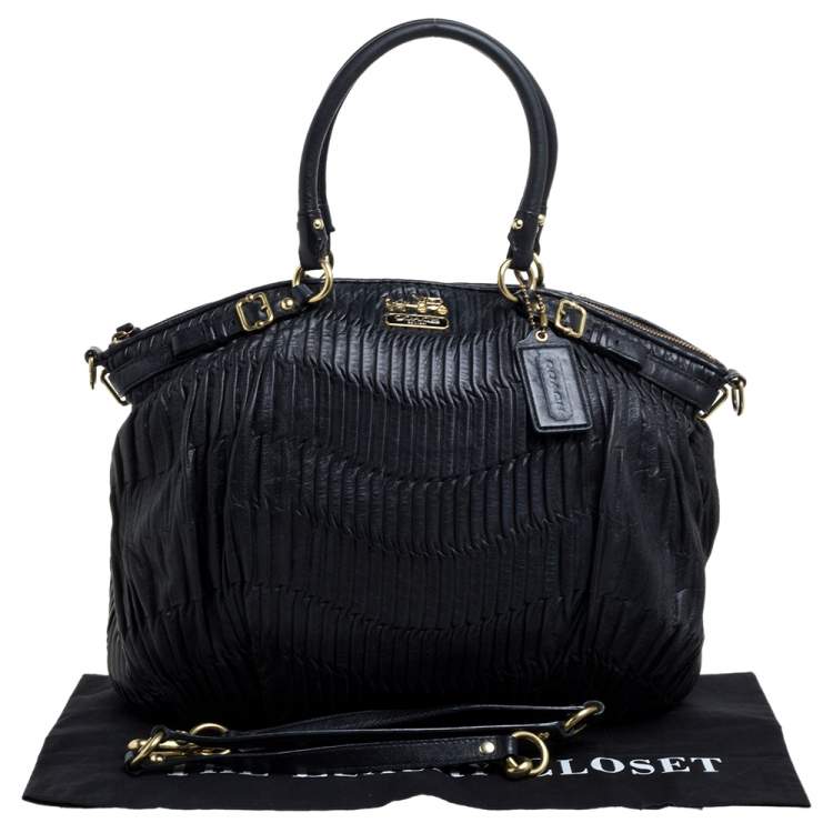 Pre Owned Coach Black Gathered Leather Lindsey Satchel