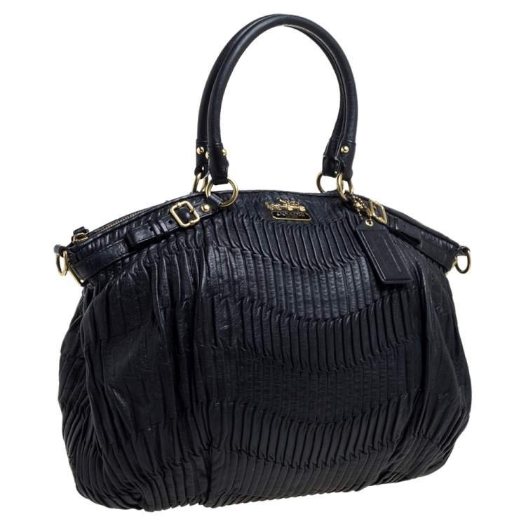 Pre Owned Coach Black Gathered Leather Lindsey Satchel