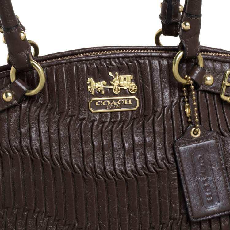 Pre Owned Coach Dark Brown Gathered Leather Lindsey Satchel