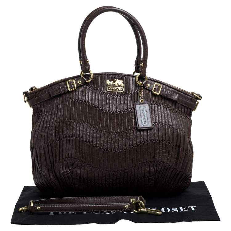 Pre Owned Coach Dark Brown Gathered Leather Lindsey Satchel