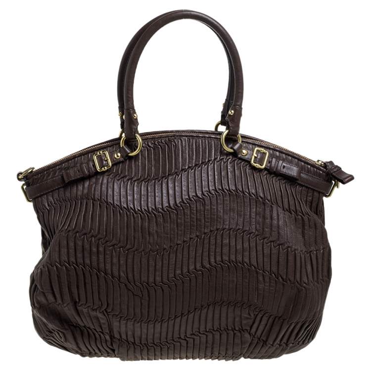 Pre Owned Coach Dark Brown Gathered Leather Lindsey Satchel