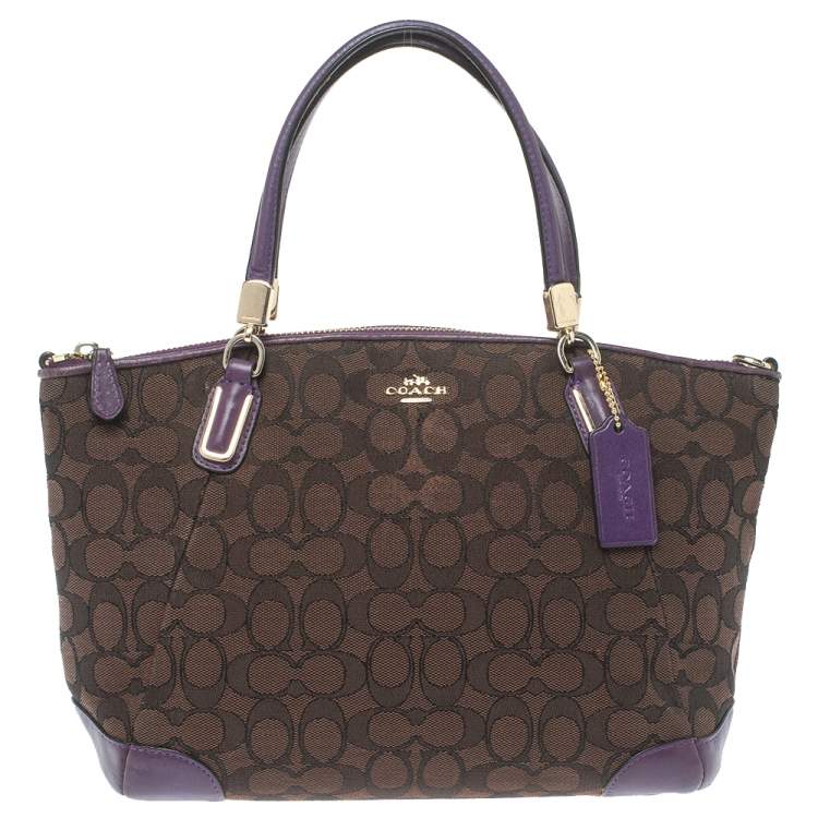 Coach Brown/Purple Signature Canvas and Leather Kelsey Satchel Coach ...