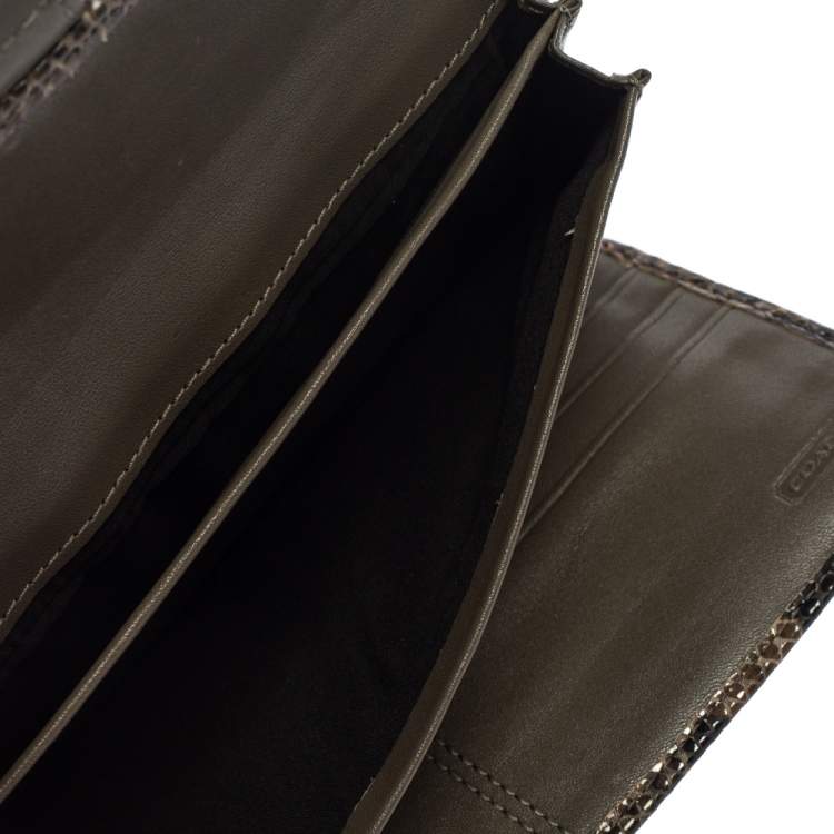 Pre Owned Coach Brown/Black Python Embossed Leather Soho Continental Wallet
