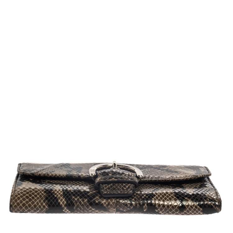Pre Owned Coach Brown/Black Python Embossed Leather Soho Continental Wallet