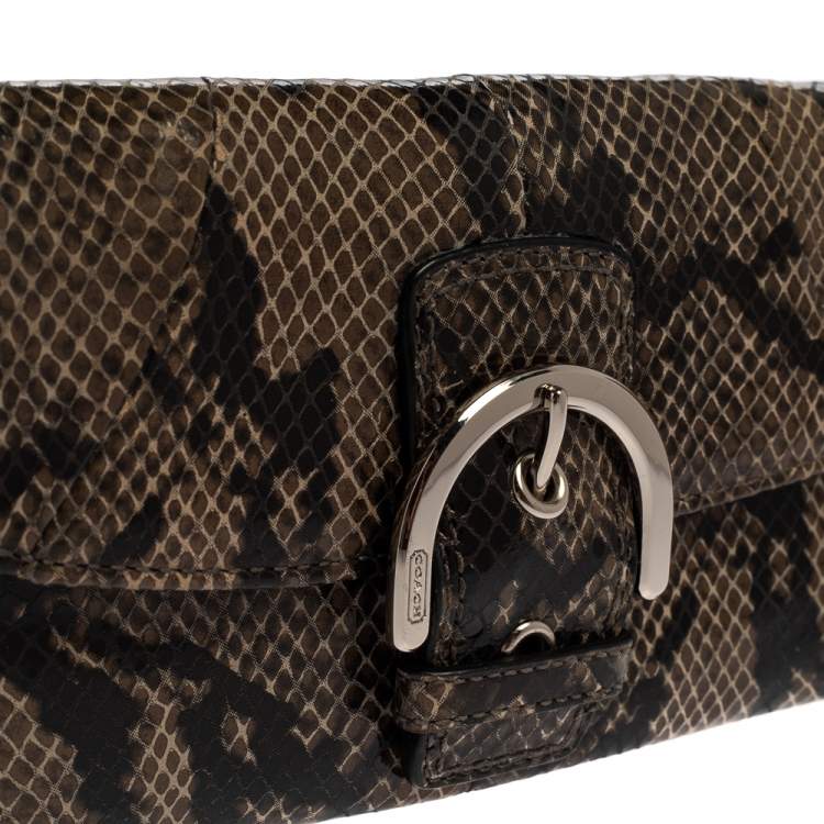 Pre Owned Coach Brown/Black Python Embossed Leather Soho Continental Wallet