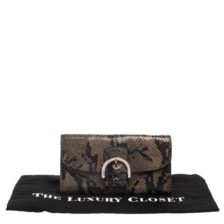 Pre Owned Coach Brown/Black Python Embossed Leather Soho Continental Wallet