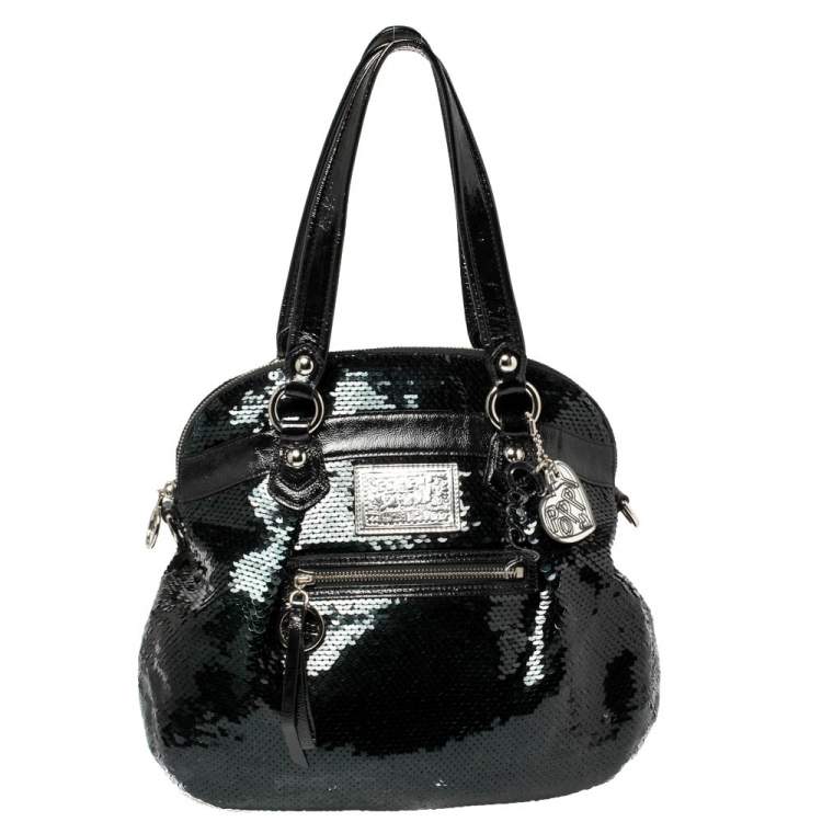 Coach Poppy Blue Sequin Spotlight Purse w/ Disco Ball Bag Charm XL | eBay
