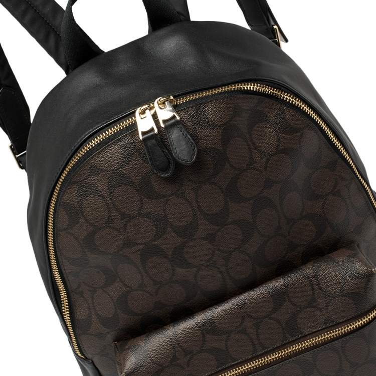 Pre Owned Coach Brown/Black Signature Coated Canvas and Leather Charlie Backpack