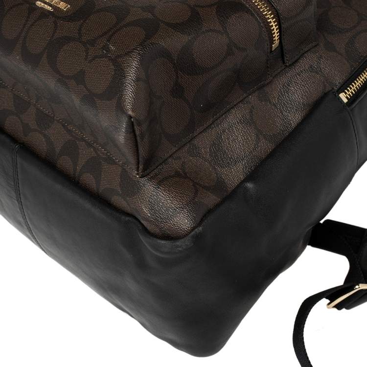 Pre Owned Coach Brown/Black Signature Coated Canvas and Leather Charlie Backpack