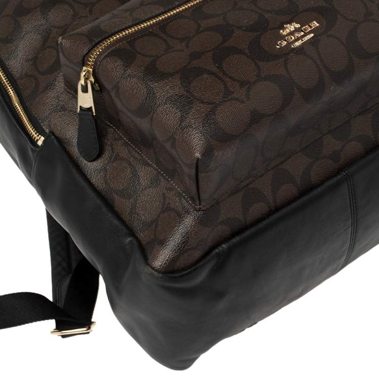 Pre Owned Coach Brown/Black Signature Coated Canvas and Leather Charlie Backpack