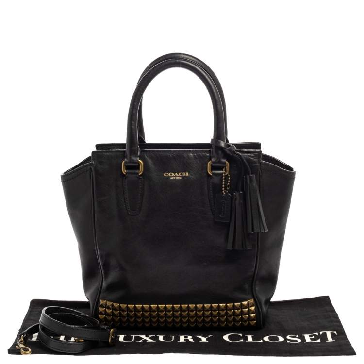 Coach Black Leather Tanner Stud Tote
