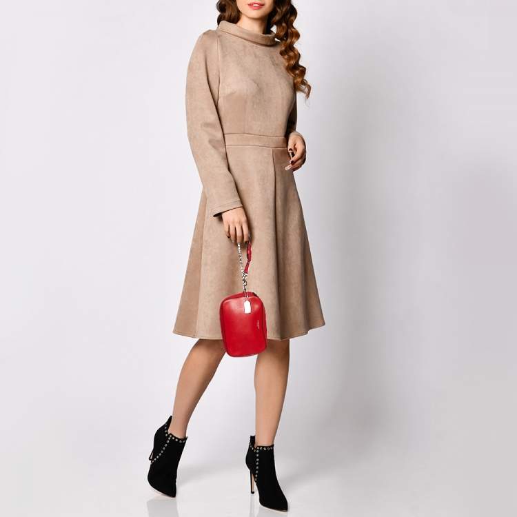 Pre Owned Coach Red Leather Flight Chain Wristlet Clutch