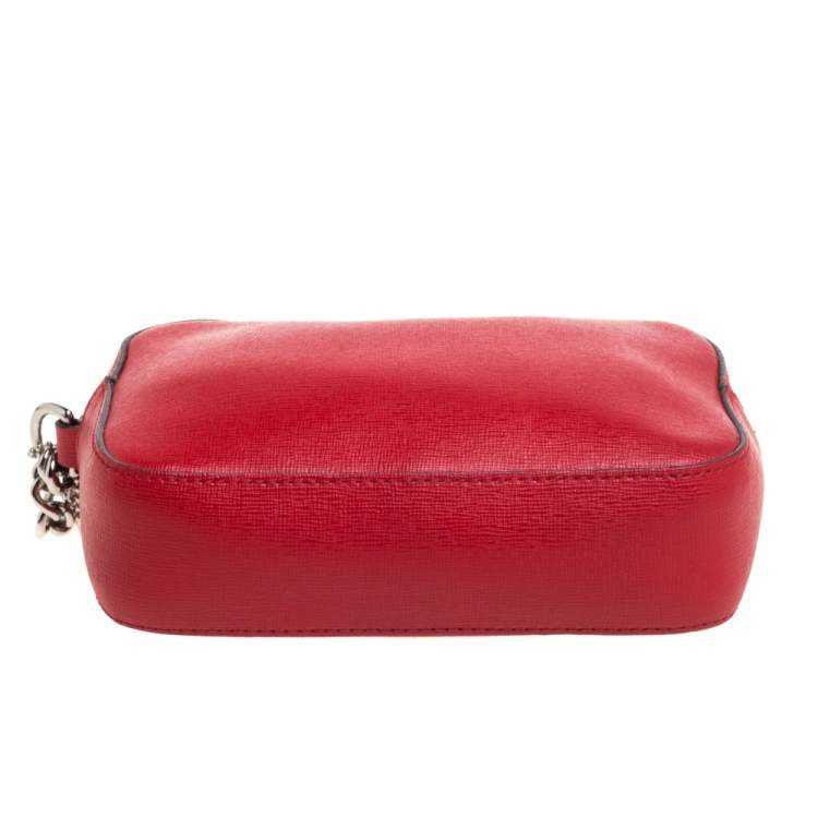 Pre Owned Coach Red Leather Flight Chain Wristlet Clutch