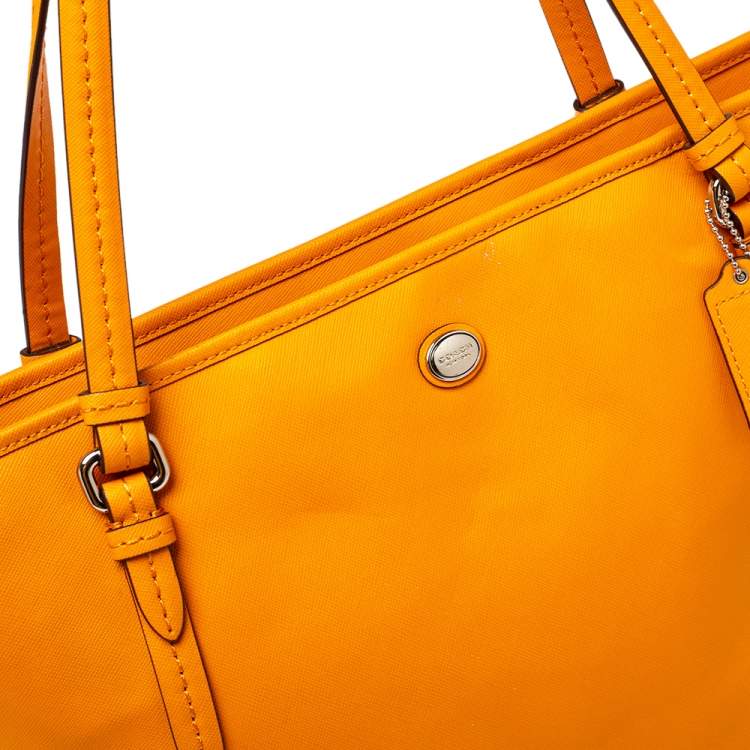 Pre Owned Coach Orange Leather Peyton Zip Tote