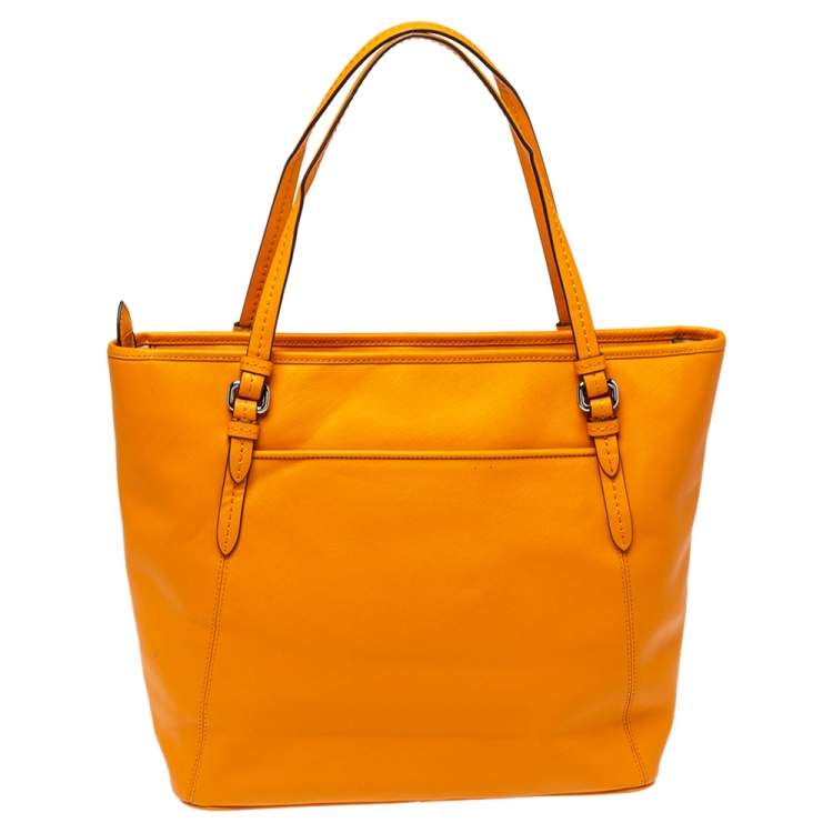 Pre Owned Coach Orange Leather Peyton Zip Tote