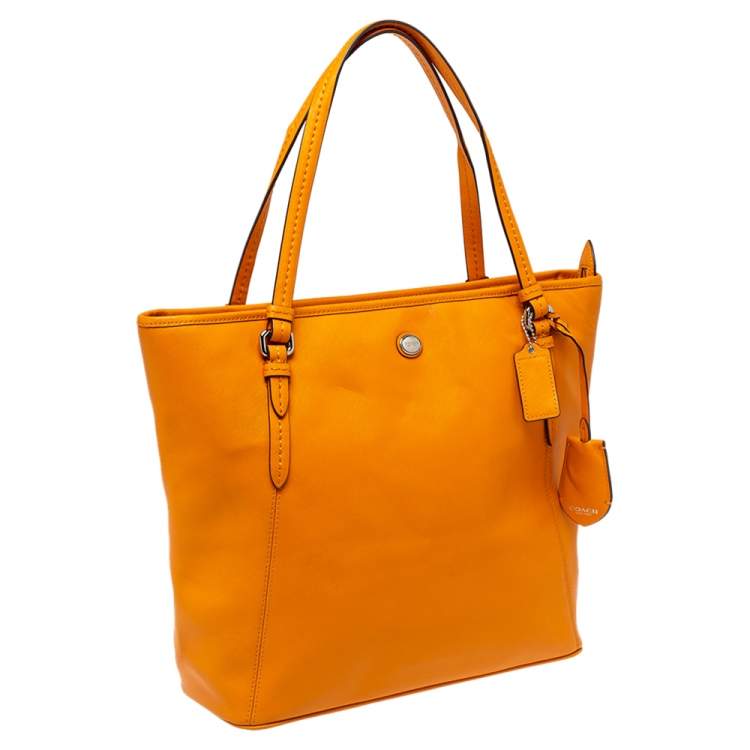 Pre Owned Coach Orange Leather Peyton Zip Tote