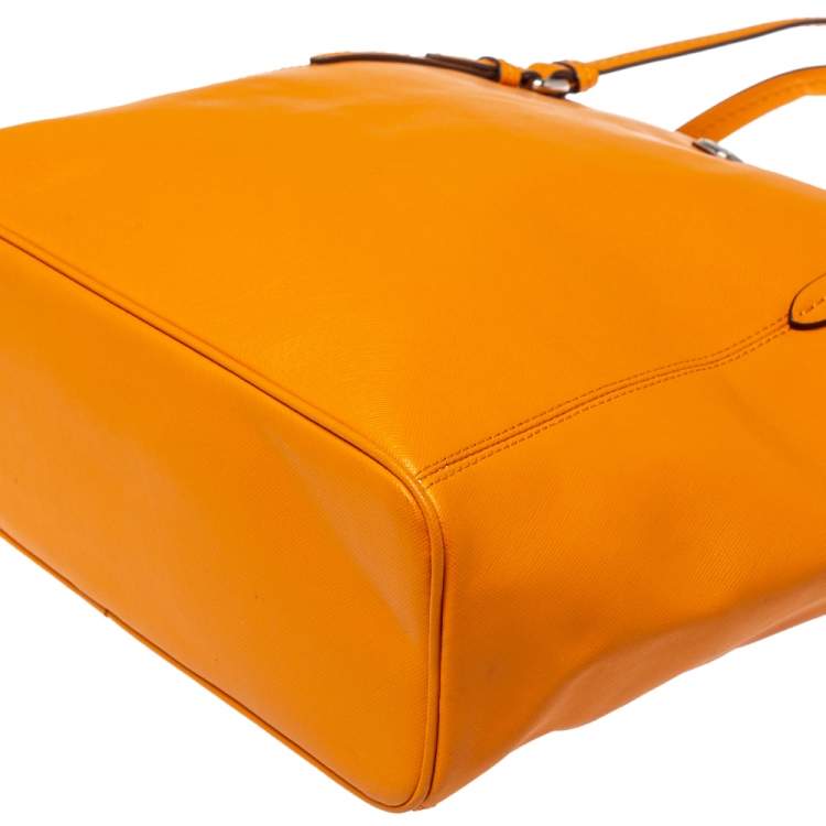 Pre Owned Coach Orange Leather Peyton Zip Tote