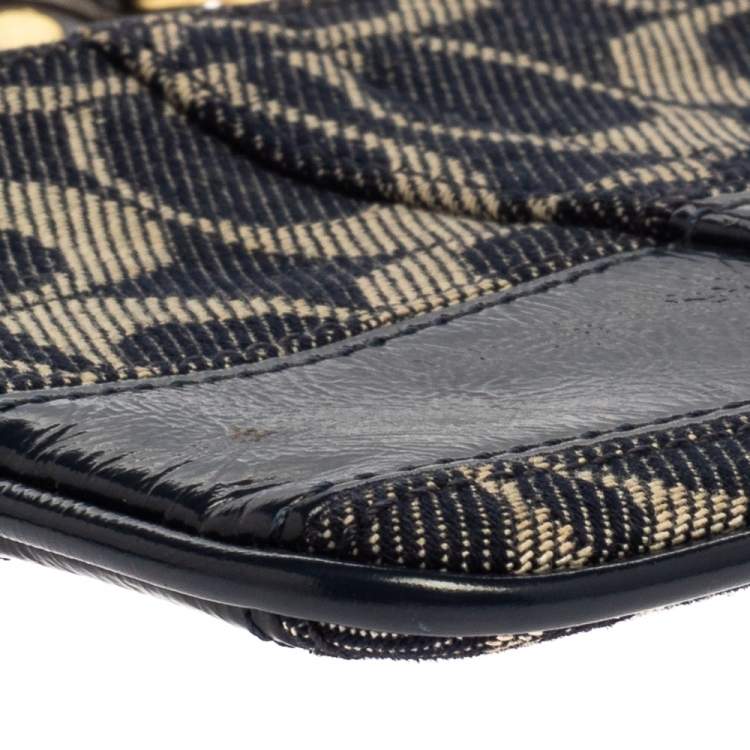 Pre Owned Coach Blue Signature Canvas and Patent Leather Wristlet Clutch