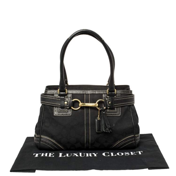 Pre Owned Coach Black Signature Canvas and Leather Hampton Tote