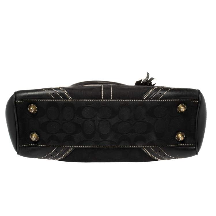 Pre Owned Coach Black Signature Canvas and Leather Hampton Tote