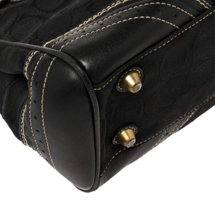 Pre Owned Coach Black Signature Canvas and Leather Hampton Tote