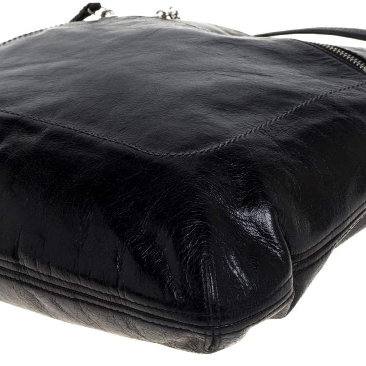Pre Owned Coach Black Crackled Leather Chain Tote