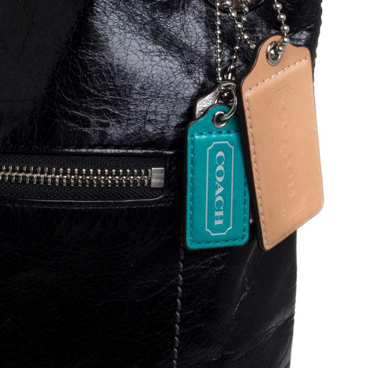 Pre Owned Coach Black Crackled Leather Chain Tote