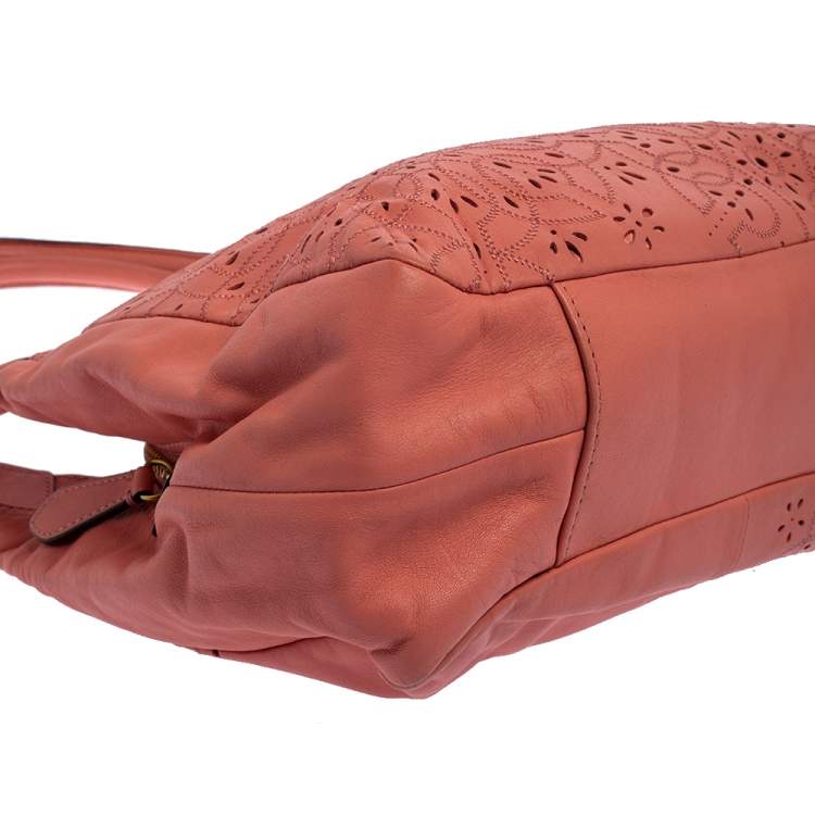 Pre Owned Coach Pink Leather Floral Laser Cut Hobo