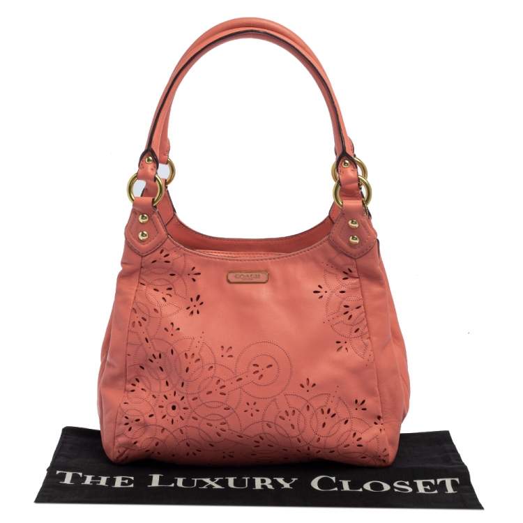 Pre Owned Coach Pink Leather Floral Laser Cut Hobo