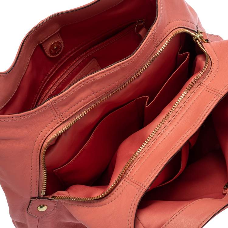 Pre Owned Coach Pink Leather Floral Laser Cut Hobo
