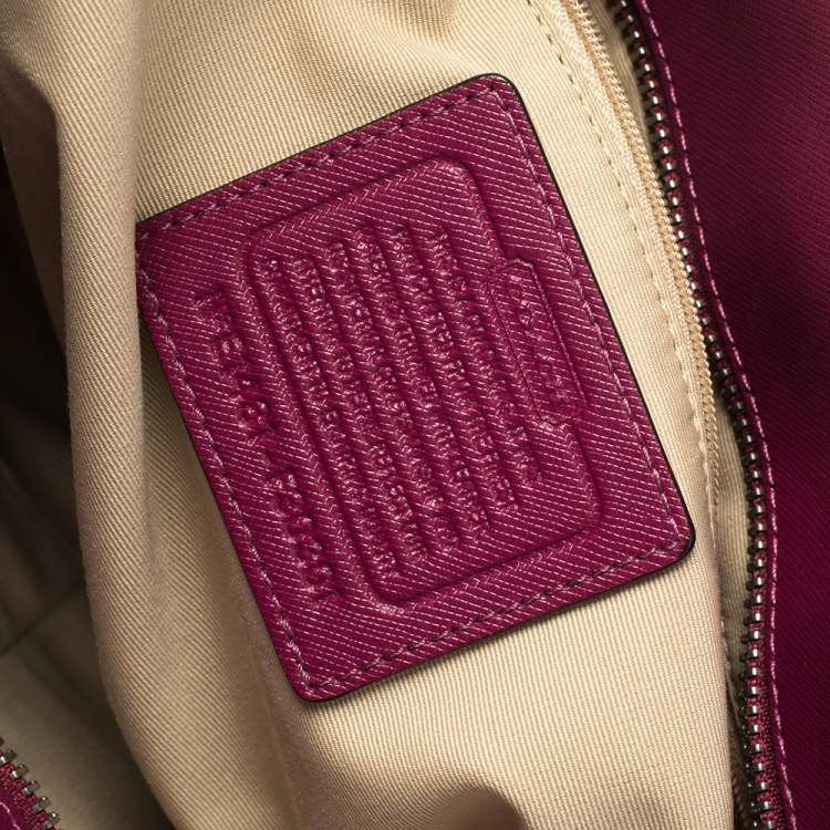 Coach Beige/Fuchsia Signature Coated Canvas and Leather Peyton Zip Tote 