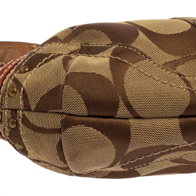 Pre Owned Coach Beige/Brown Signature Canvas and Leather Hobo