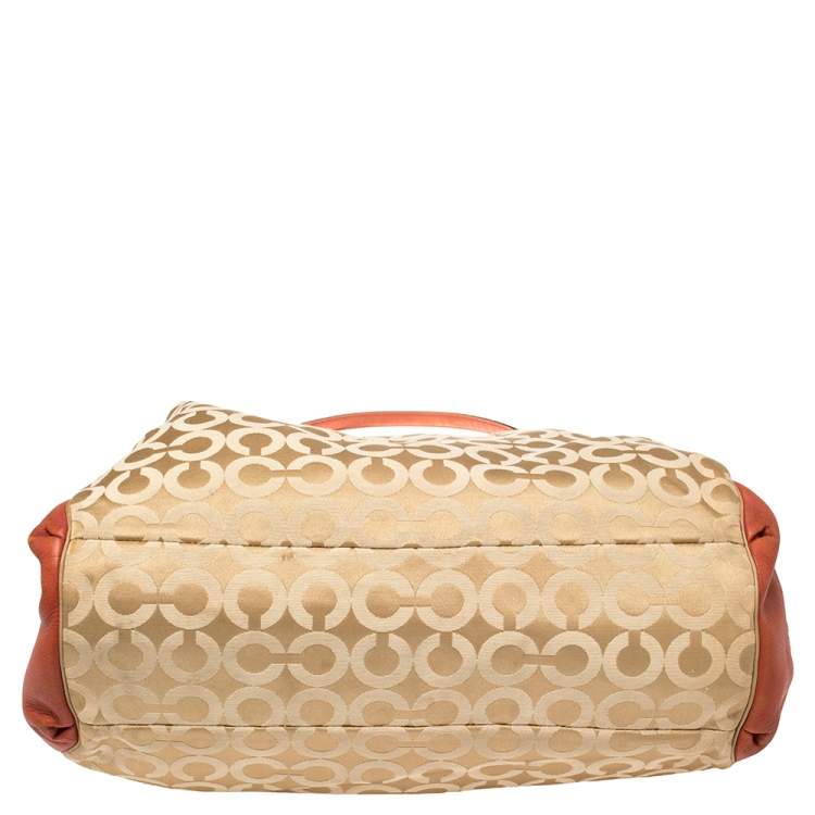 Pre Owned Coach Burnt Orange/Beige Signature Canvas and Leather Edie Shoulder Bag