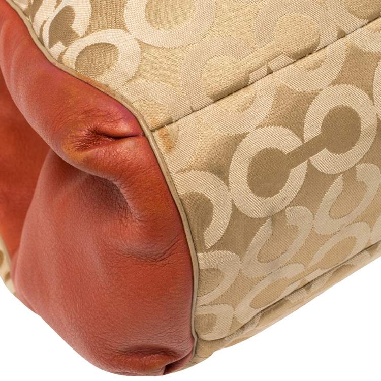 Pre Owned Coach Burnt Orange/Beige Signature Canvas and Leather Edie Shoulder Bag