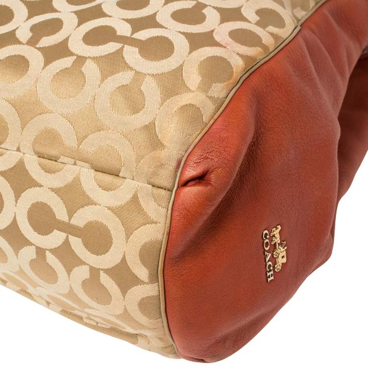 Pre Owned Coach Burnt Orange/Beige Signature Canvas and Leather Edie Shoulder Bag