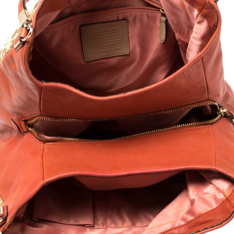 Pre Owned Coach Burnt Orange/Beige Signature Canvas and Leather Edie Shoulder Bag
