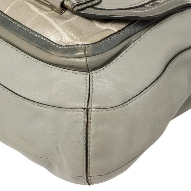 Pre Owned Coach Grey Python and Croc Embossed and Leather Kristin Hobo