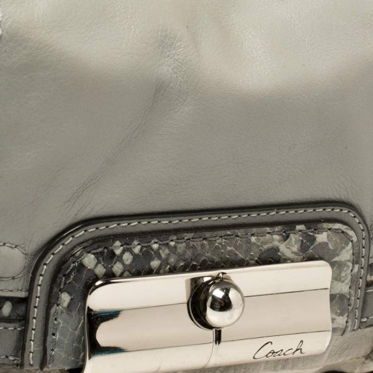 Pre Owned Coach Grey Python and Croc Embossed and Leather Kristin Hobo