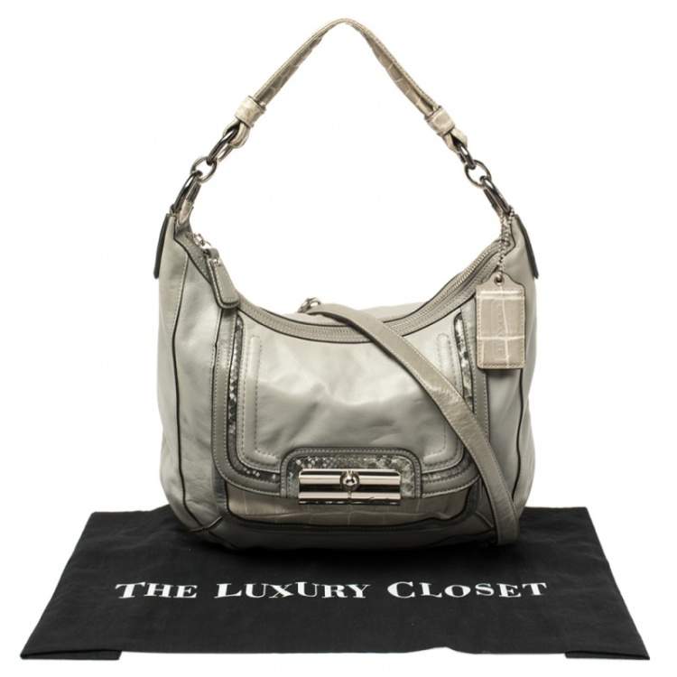 Pre Owned Coach Grey Python and Croc Embossed and Leather Kristin Hobo