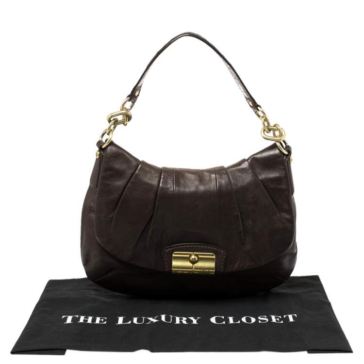 Pre Owned Coach Dark Brown Leather Kristin Hobo 