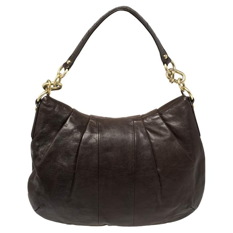 Pre Owned Coach Dark Brown Leather Kristin Hobo 