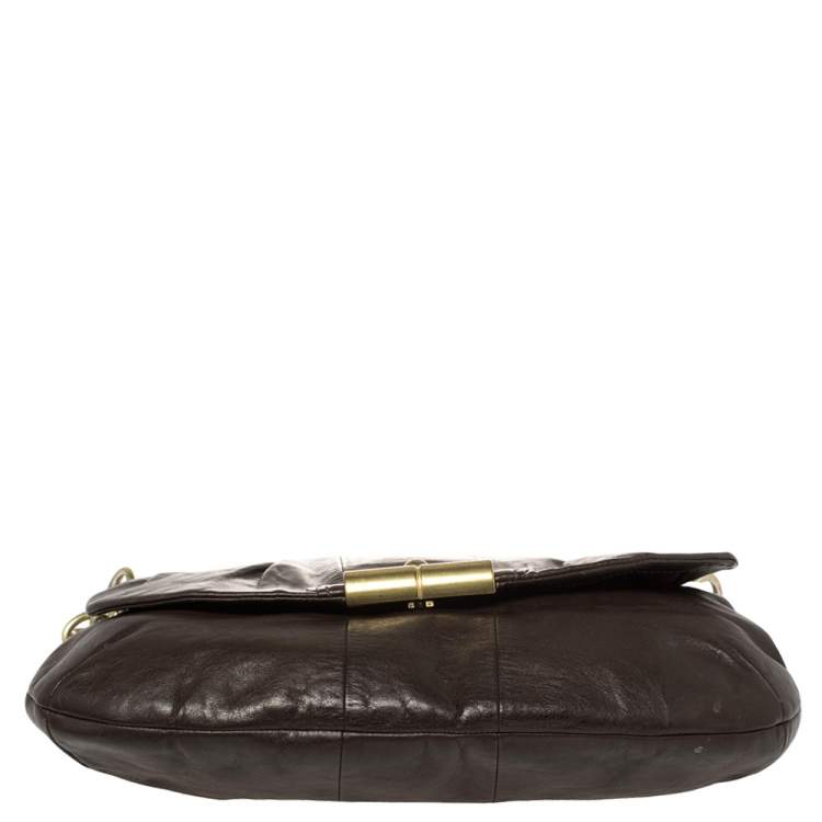 Pre Owned Coach Dark Brown Leather Kristin Hobo 