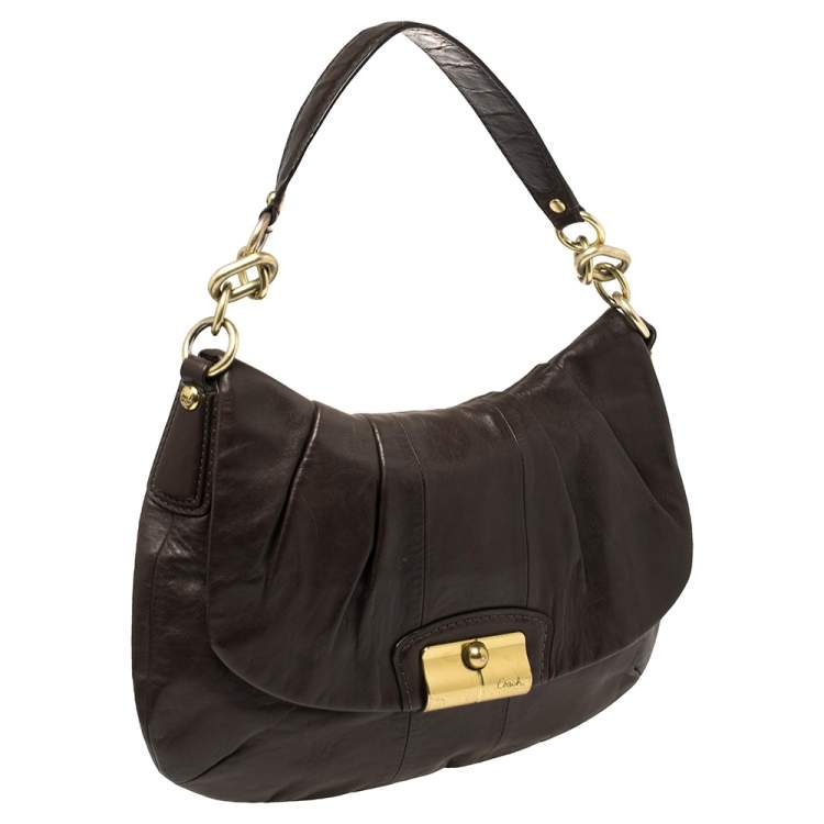 Pre Owned Coach Dark Brown Leather Kristin Hobo 