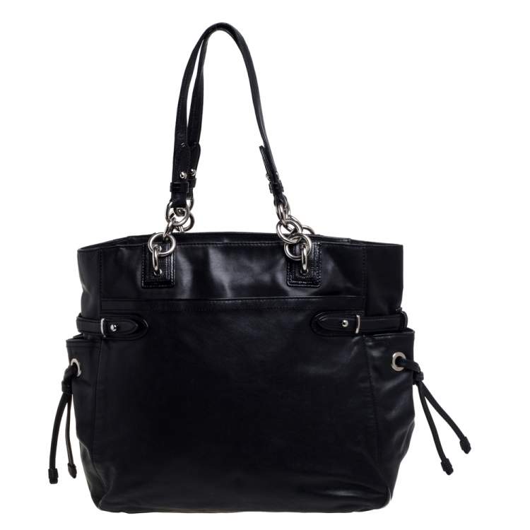 Pre Owned Coach Black Leather Colette Shopper Tote