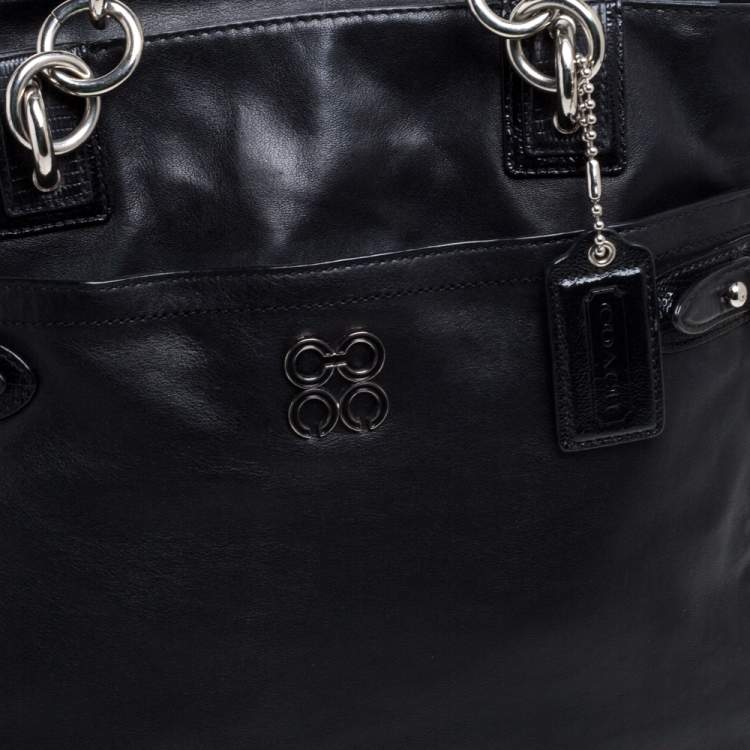 Pre Owned Coach Black Leather Colette Shopper Tote