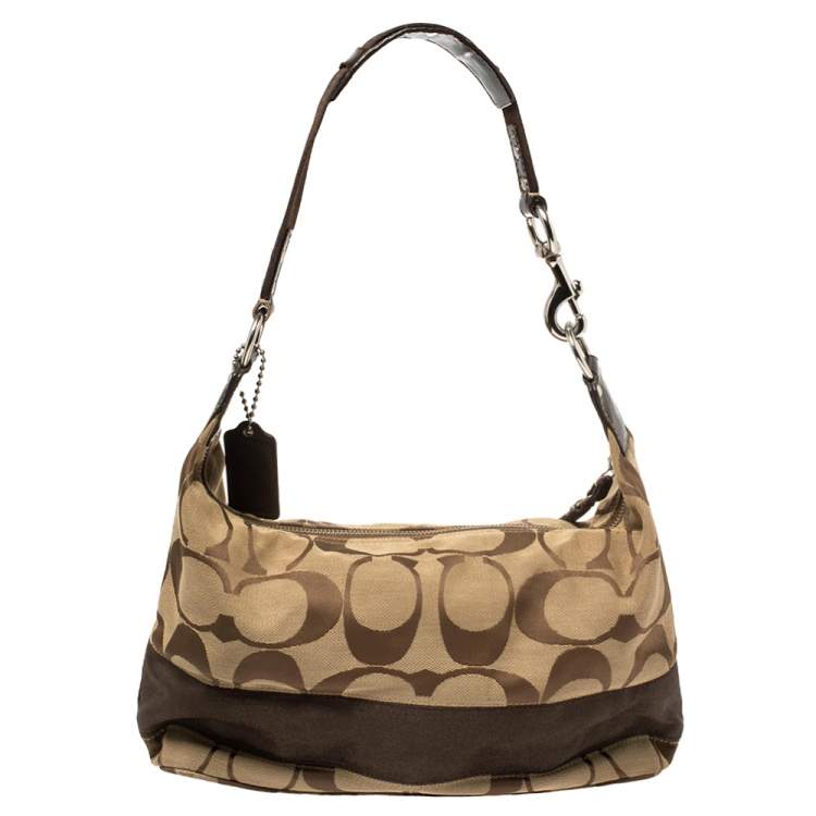 Pre Owned Coach Brown Monogram Canvas and Patent Leather Hobo