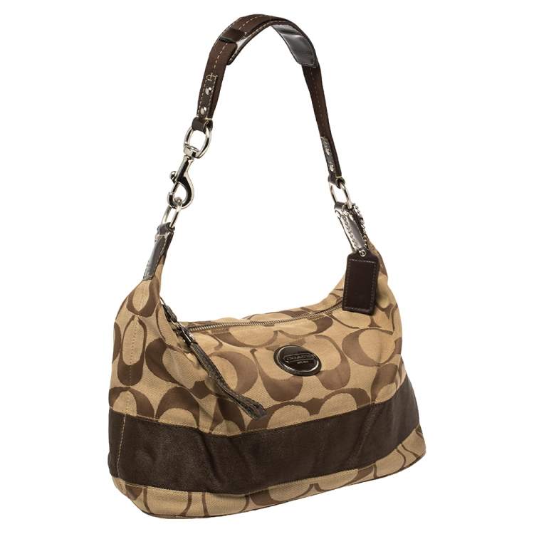 Pre Owned Coach Brown Monogram Canvas and Patent Leather Hobo