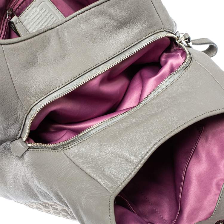 Pre Owned Coach Grey Signature Canvas and Leather Edie 31 Shoulder Bag